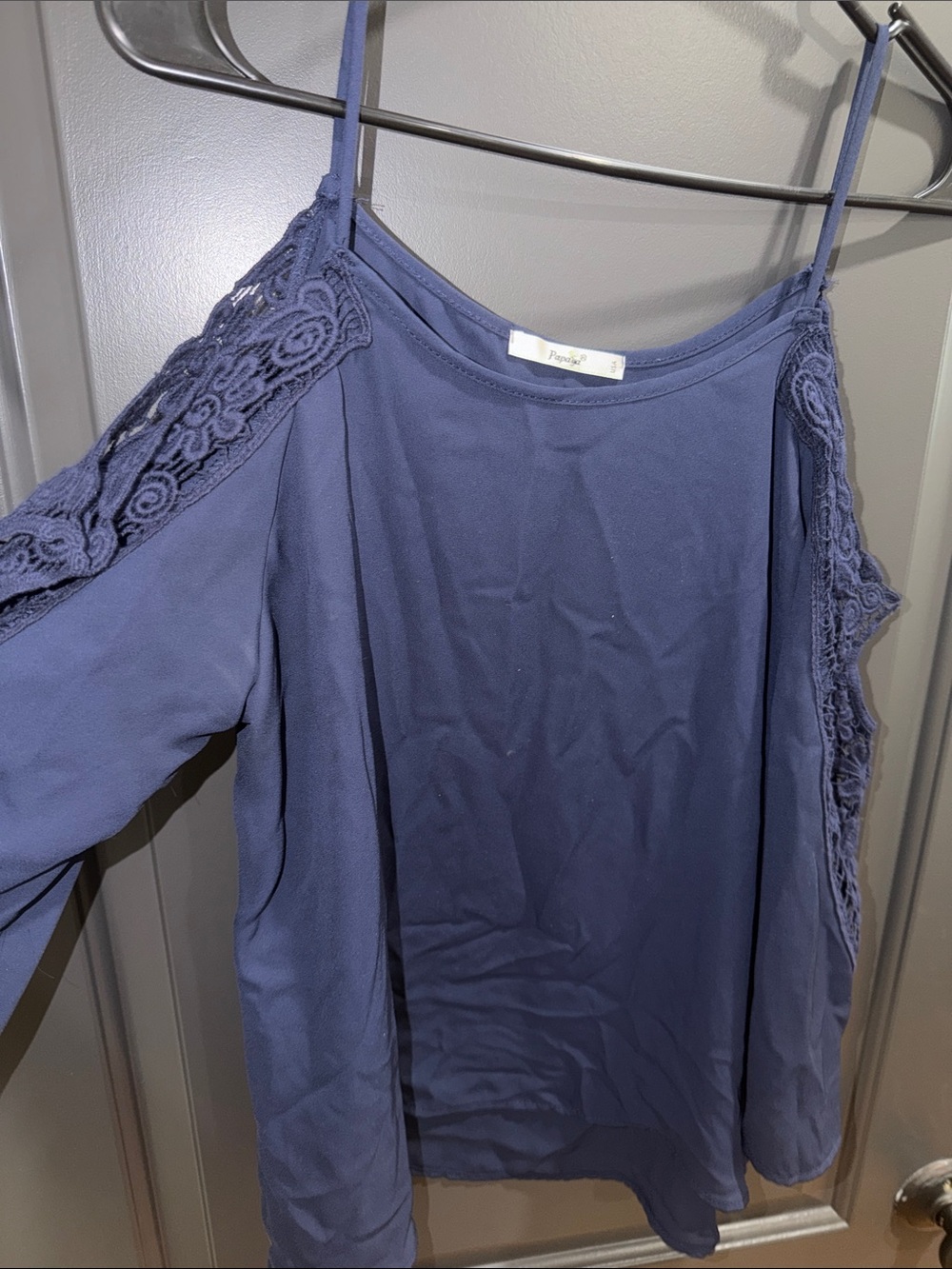 Papaya Navy Cold-Shoulder Lace-Trim Tunic